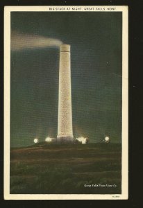 Postmarked 1939 Great Falls Mont Big Stack at Night Great Falls Color Postcard