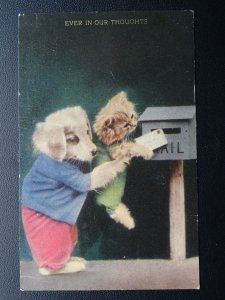 Dog & Cat EVER IN OUR THOUGHTS Royal Mail G.P.O. POSTING A LETTER Old Postcard