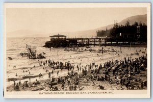 Vancouver BC Canada Postcard Bathing Beach English Bay c1930's RPPC Photo