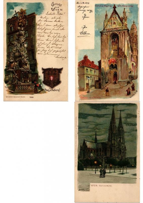 AUTRICHE, AUSTRIA, WIEN, VIENNA, 27 LITHOGRAPH LITHO CPA PRE-1910 