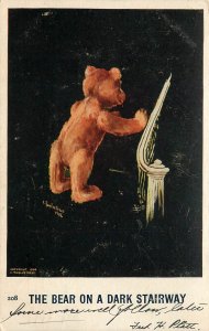 c1906 Postcard Teddy Bear on a Dark Stairway IAPC 208, A/S Twelvetrees