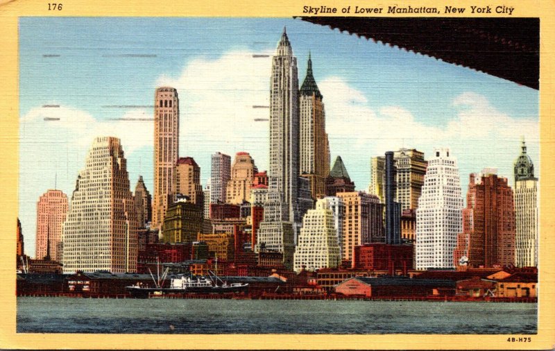 New York City Skyline Of Lower Manhattan 1948 Curteich