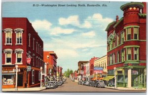 Postcard AL Huntsville Washington Street Looking North Coca Cola 1940s