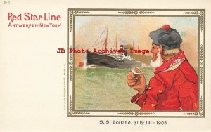 Red Star Line Steamer, Henri Cassiers No B-3, SS Zeeland 1906, Man Smoking Pipe