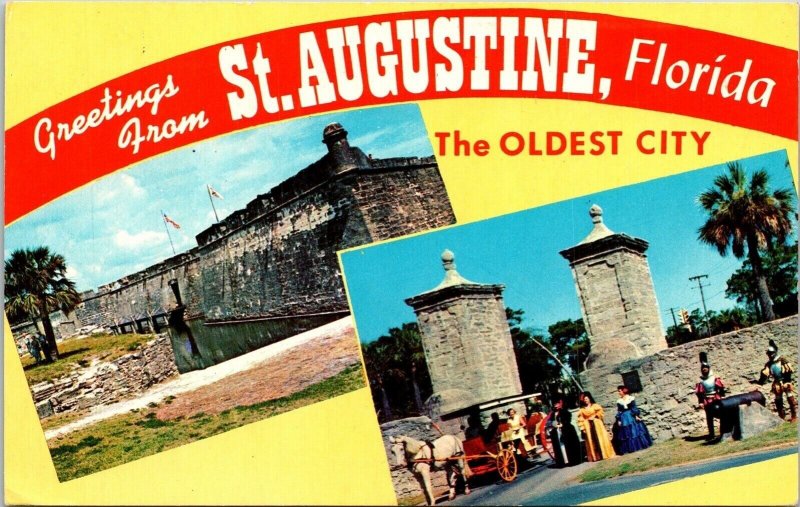 Greetings From St Augustine Florida FL Dual View Postcard UNP VTG Tichnor Unused 