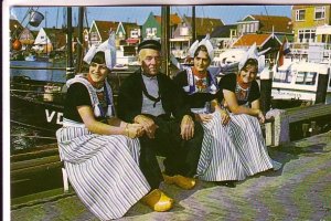 Three Women One Old Man in Traditional Dress, Habour, Netherlands