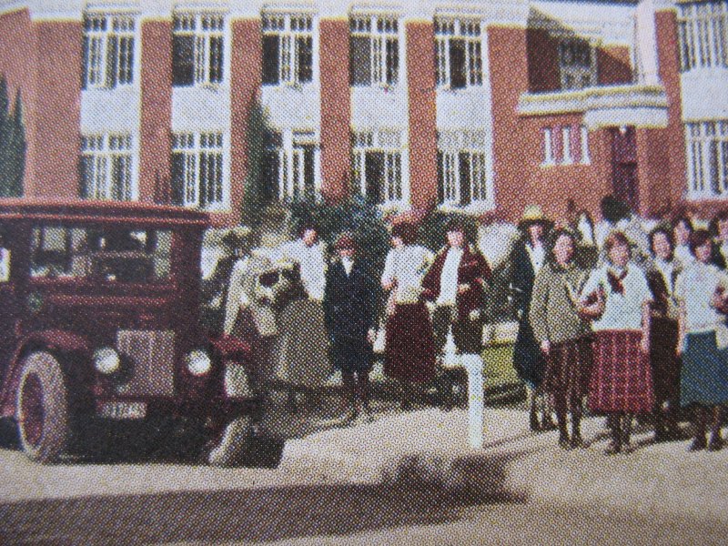 HUNTINGTON PARK, CA ~ 1920s HUNTINGTON PARK HIGH SCHOOL with bus teens