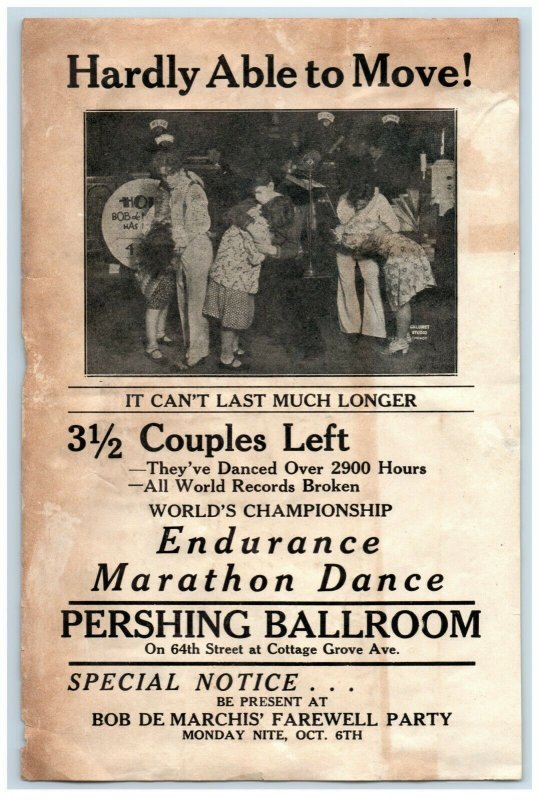 1920s World Championship Dance Marathon Handbill Pershing Ballroom Chicago &W