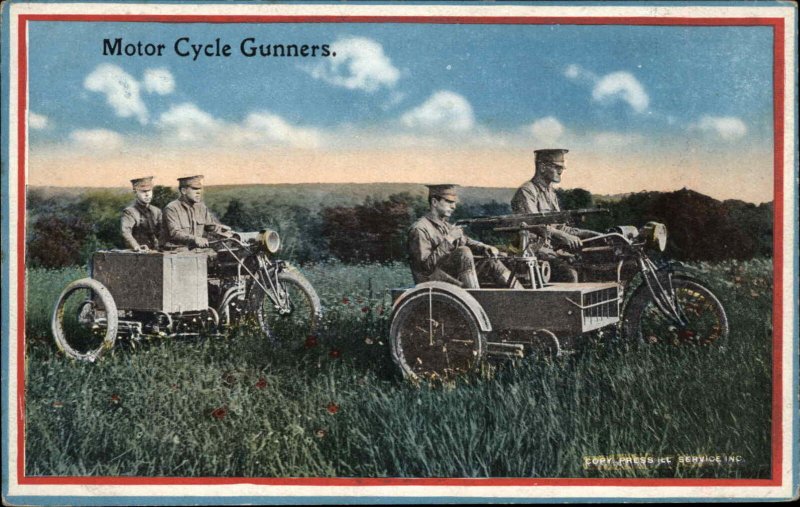US Army Motorcycles Side Car Gunners c1918 Postcard - Harley?