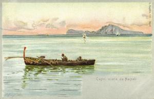 italy, CAPRI, Vista da Napoli (1899) Artist Signed Vincenzo Migliaro