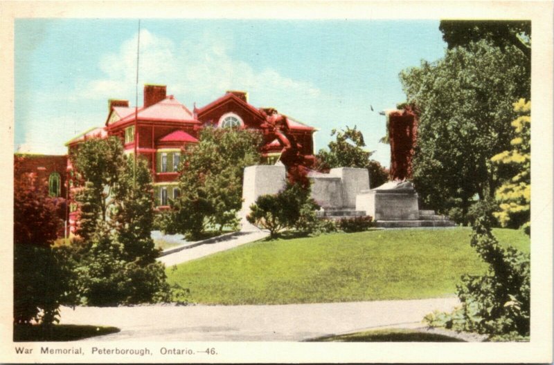 Postcard ON Peterborough Citizens' War Memorial Confederation Square 1940s K61