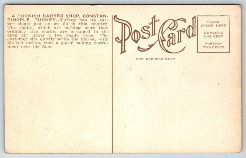 Constantinople  Turkey  A Turkish Barber Shop   Postcard