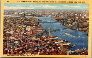 Vtg East River Brooklyn Manhattan Williamsburg Bridges New York City NY Postcard