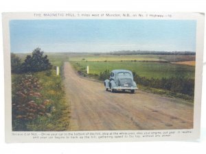 Car on Magnetic Hill Moncton New Brunswick Vintage Postcard