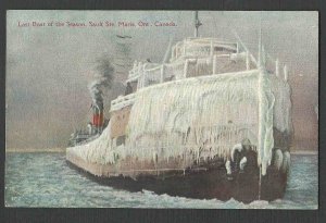 1935 PPC* LAST BOAT OF SEASON SAULT STE MARIE CANADA LADEN W/ICE HAS CORNER BEND