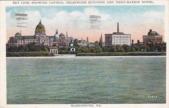 Pennsylvania Harrisburg Sky Line Showing Capitol Telephone Building And Penn ...