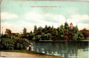 Lake Scene in Jackson Park Chicago IL Vintage Postcard R05