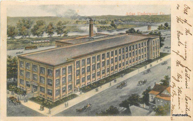 1906 Piqua Ohio Factory Atlas underwear birdseye undivided postcard 8193