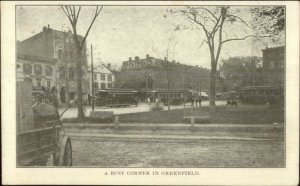 Greenfield MA Busy Corner Trolley Cars c1905 Postcard