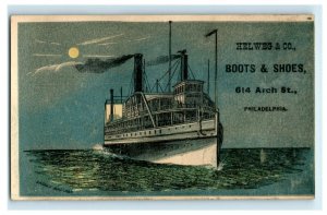 1870's Helweg & Co. Boots & Shoes Moon Night Sea Paddle Steamer P167 