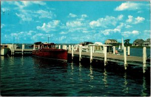 Boat at Docks, Watch Hill Harbor RI Vintage Postcard T03