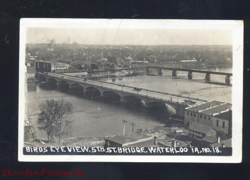 RPPC WATERLOO IOWA BIRDSEYE VIEW 5th STREET BRIDGE OLD REAL PHOTO POSTCARD