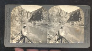 REAL PHOTO GRAND CANYON ARIZONA SHOSHONE STATION DOG STEREOVIEW CARD