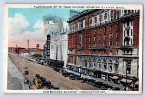 Indianapolis Indiana IN Postcard Washington St From Illinois Claypool Hotel 1937