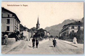 St. Gallen Switzerland Postcard Street Train Station in Bad Ragaz c1910
