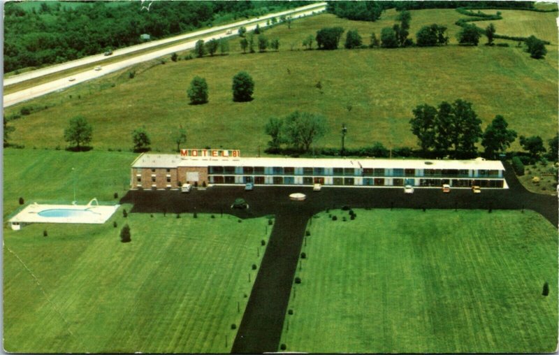 Postcard WV Martinsburg Aerial View Motel 81 & Dinning Room Pool I-81 1987 K10