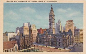 Pennsylvania Philadelphia City Hall With Masonic Temple In Left Foreground Cu...