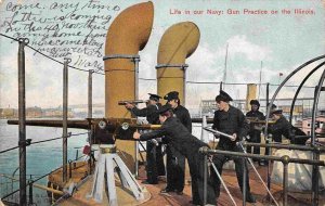 Gun Practice USS Illinois US Navy Battleship 1908 postcard