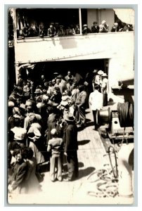 Vintage 1950's RPPC Postcard People Ready to Disembark from Ship