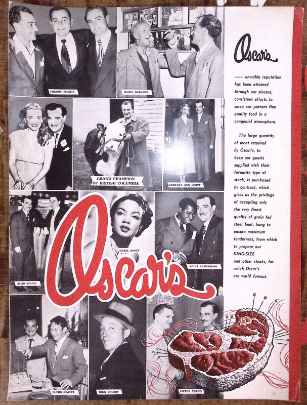 1940s OSCAR'S RESTAURANT MENU VANCOUVER B.C. MANY CELEBRITIES ON COVER  W75