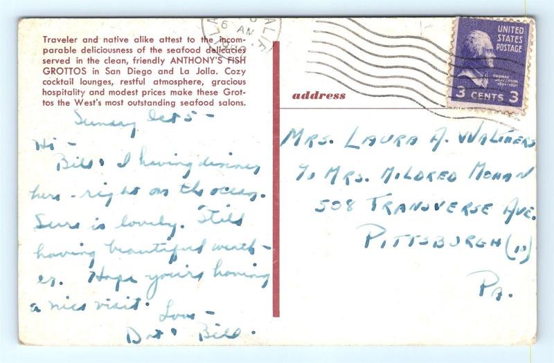 Postcard CA La Jolla San Diego Anthony's Fish Grottos Seafood Restaurants R61