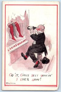 Comic Humor Postcard Drunk Man Ladie's Hosiery Bottle Binocular c1910's Antique