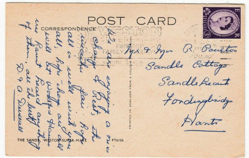 Somerset; The Sands, Weston Super Mare PPC, 1967, To R Paulson, Fordingbridge 