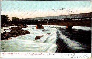 Postcard BRIDGE SCENE Manchester New Hampshire NH AM3636