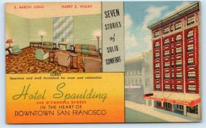 SAN FRANCISCO, CA California ~ HOTEL SPAULDING c1950s  Roadside Linen Postcard