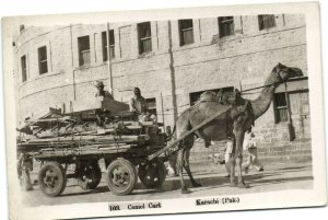 PC PAKISTAN, KARACHI, CAMEL CART, Vintage REAL PHOTO Postcard (b30283)