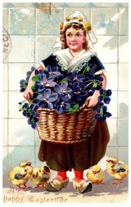 Easter, Dutch girl , holding basket of violets , Tuck's