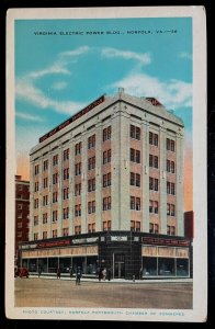 Vintage Postcard 1915-1930 Virginia Electric Power Building, Norfolk, VA.