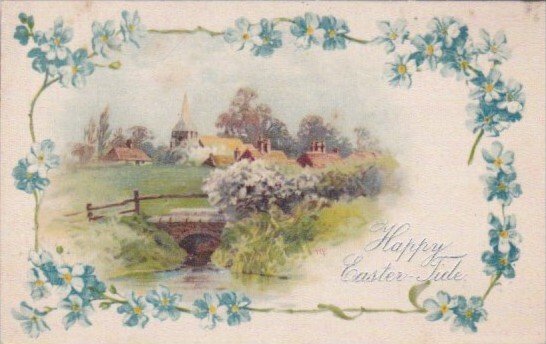 Silk Card Happy Easter Tide With Landscape Scene