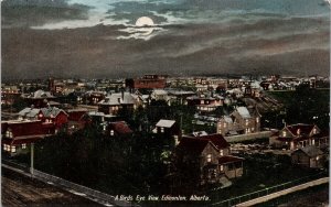 Edmonton Alberta Birdseye View at Night Evening Full Moon Postcard E79