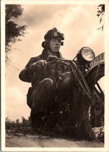 Mint Germany German Leader Youth Motorcycle RPPC Postcard Cover WW2