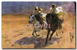 Old Postcard Fantasy Illustrator North Africa Oasis Between Checa Horse