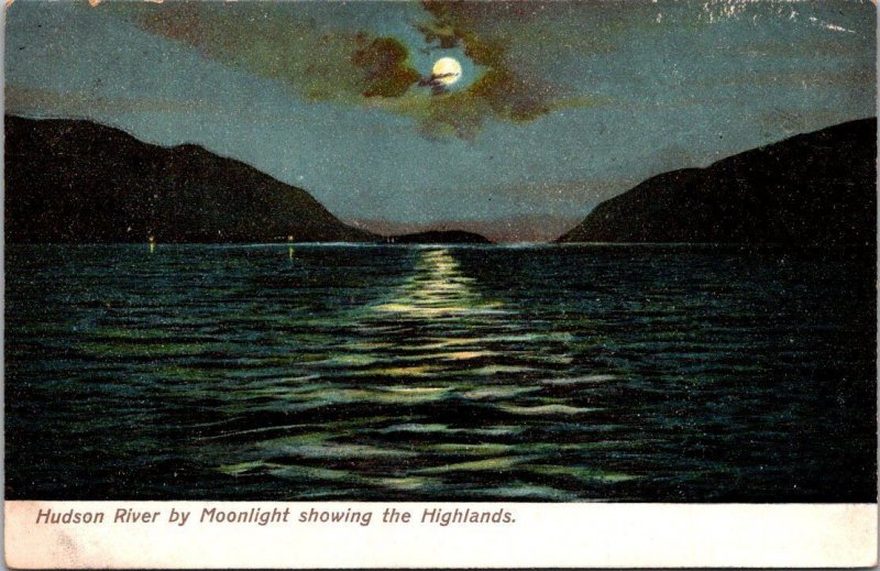 New York Hudson River By Moonlight Showing The Highlands