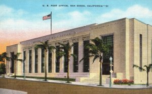 Vintage Postcard US Post Office Postal Service Building San Diego California CA