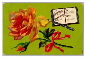 c1910 Postcard Heartiest Congratulations Flowered Embossed Card