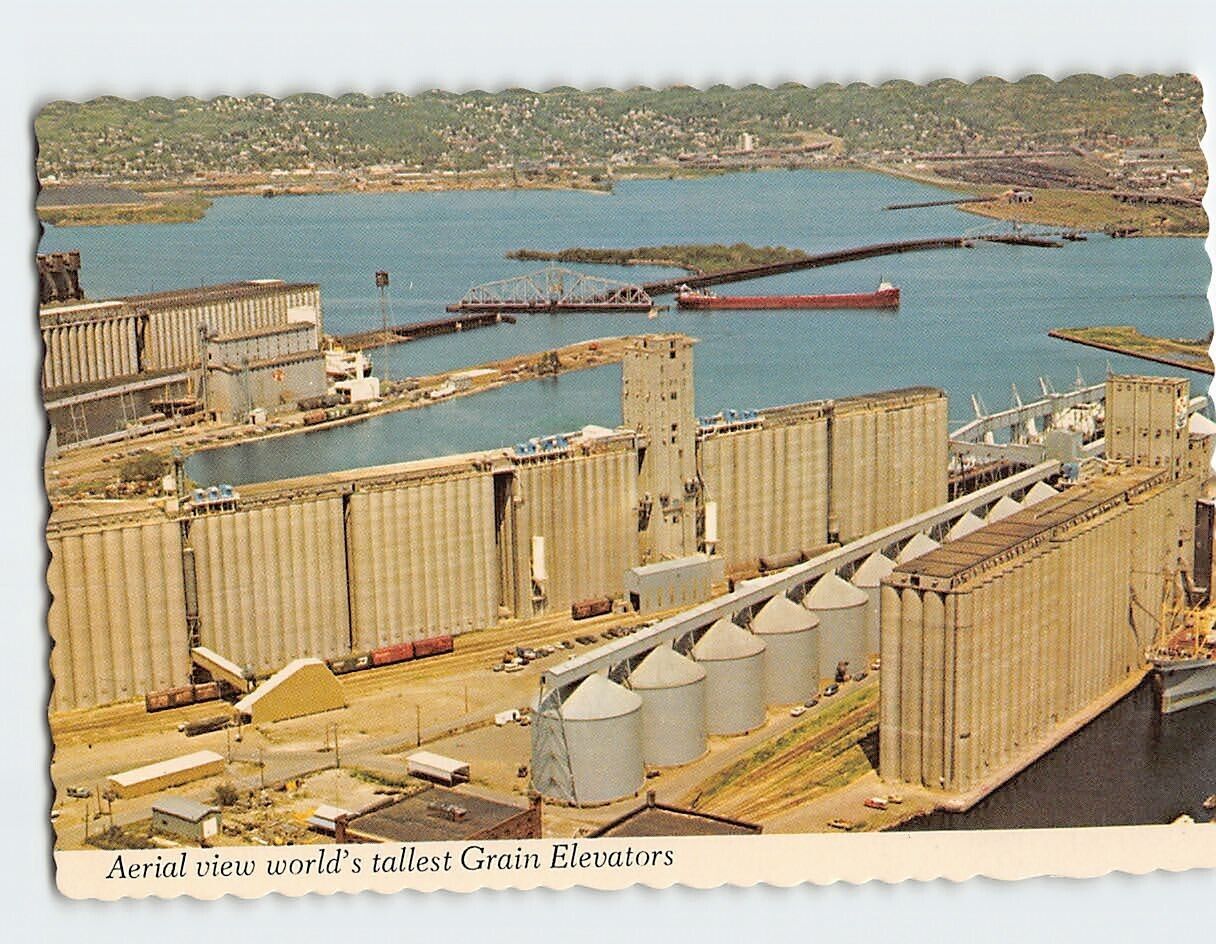 Postcard Aerial View of World's Tallest Grain Elevators Superior